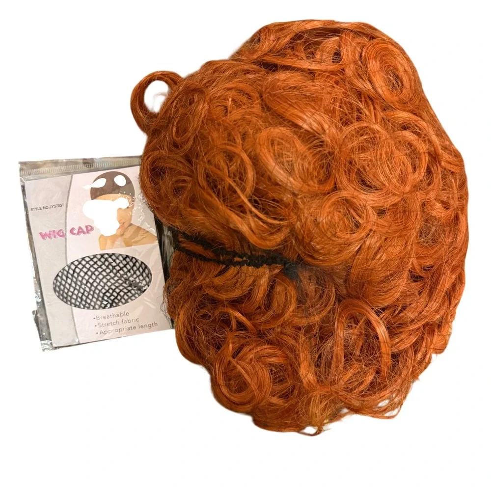 NWT Adult Orange Red Short Curly Wig Anime Cosplay Clown Halloween Costume